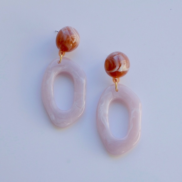Nude Pink Resin Oval Drop Earrings - Picture 8 of 8